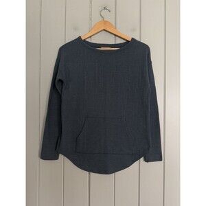Lilla P Top XS Thermal Blue Boat Neck Long Sleeves Kangaroo Pocket Curved Hem